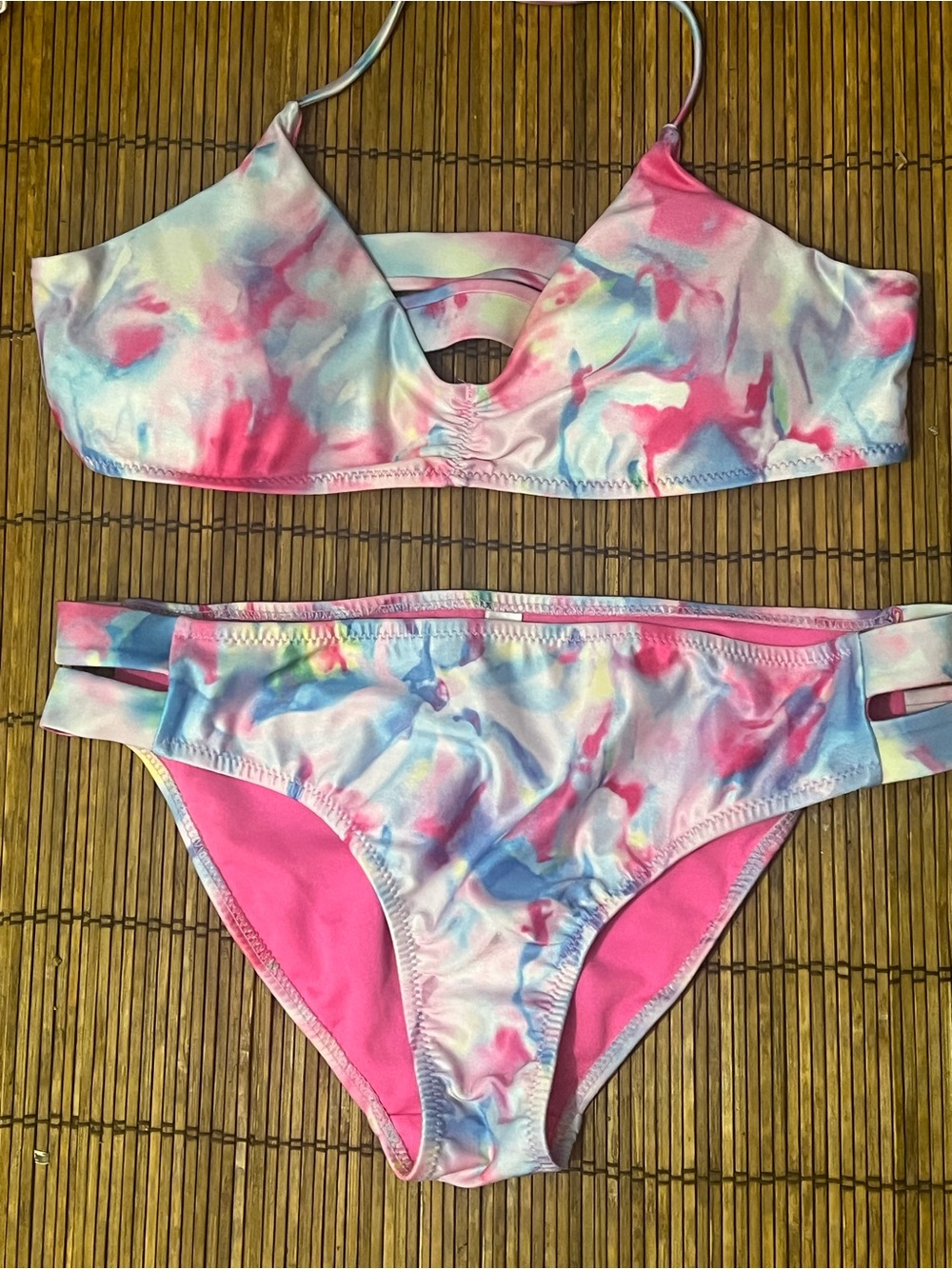 Aeropostale Large Tie Dye Bikini Set Pastel Strappy 2 Piece Swimsuit L